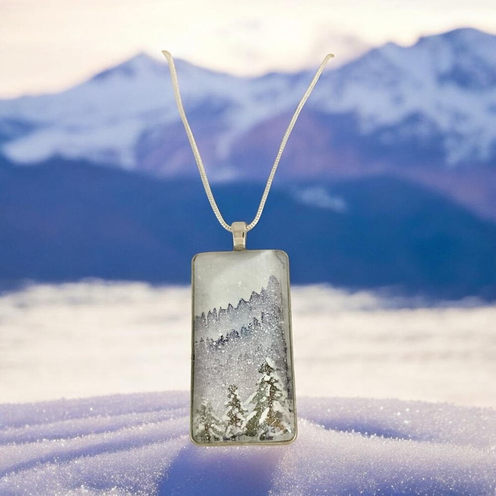 Original Watercolor Scenic Mountain Pendant Necklace